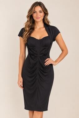 Betsy & Adam LBD Ruched Dress Sweetheart Neck Cutout Bodycon Cocktail Y2K Midi